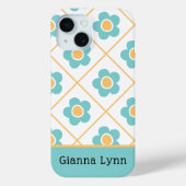 Retro-Style Aqua Gelbe Blumige Monogramm Case-Mate iPhone Hülle (Rückseite)