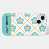 Retro-Style Aqua Gelbe Blumige Monogramm Case-Mate iPhone Hülle (Rückseite (Horizontal))