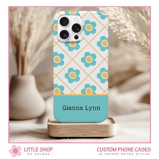 Retro-Style Aqua Yellow Floral Monogram Case-Mate iPhone Hülle