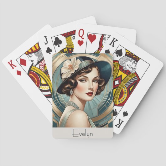Retro Style Art Deco Inspiriert Portrait Frauenkar Spielkarten (Rückseite)