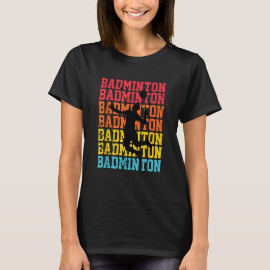 Retro Style Badminton Player Shuttlecock Birdie T-Shirt (Vorderseite)