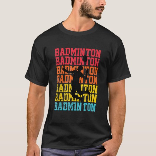 Retro Style Badminton Player Shuttlecock Birdie T-Shirt (Vorderseite)