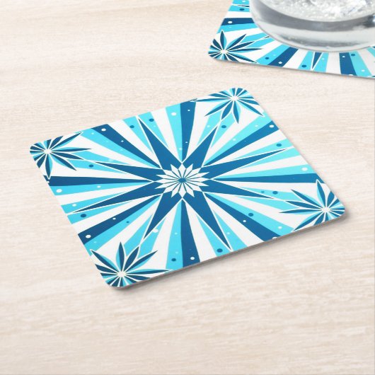 Retro Style Blue Starburst Paper Coaster Rechteckiger Pappuntersetzer (angewinkelt)