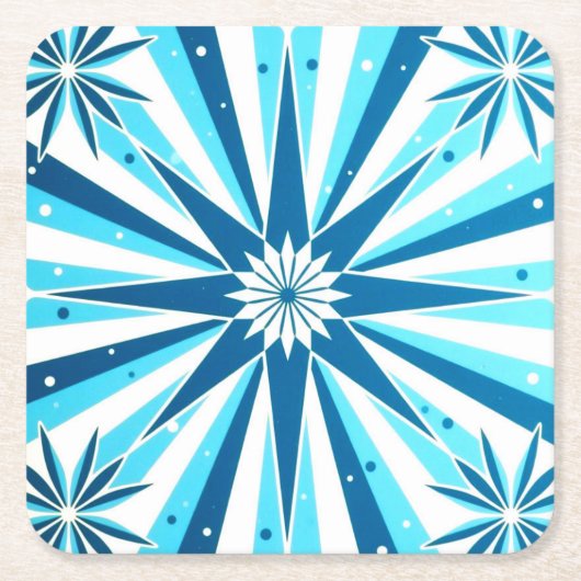 Retro Style Blue Starburst Paper Coaster Rechteckiger Pappuntersetzer (Vorderseite)