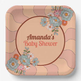 Retro Style Blume Baby Dusche Party Paper Teller