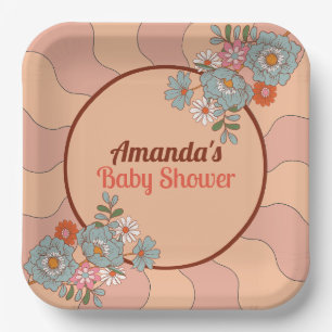 Retro Style Blume Baby Dusche Party Paper Teller
