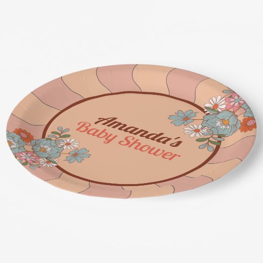 Retro Style Blume Baby Dusche Party Paper Teller (Schrägansicht)