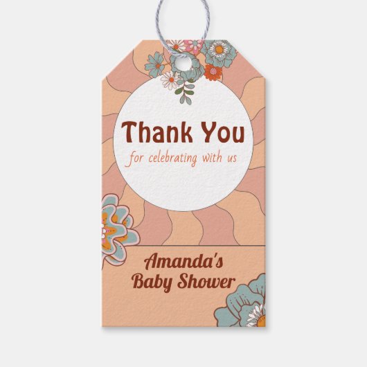 Retro Style Blume Babydusche Vielen Dank für Ihre Geschenkanhänger (Vorderseite)