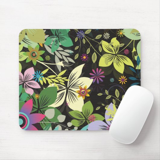Retro Style Blume Design-Schwarz Hintergrund Mousepad (Mit Mouse)