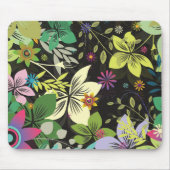 Retro Style Blume Design-Schwarz Hintergrund Mousepad (Vorne)