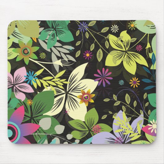 Retro Style Blume Design-Schwarz Hintergrund Mousepad (Vorne)