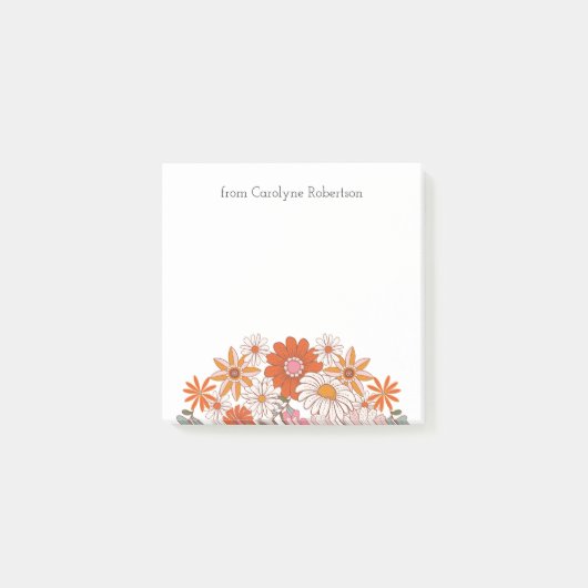 Retro-Style-Blume - Individuelle Name-Nachhinweise Post-it Klebezettel (Vorderseite)