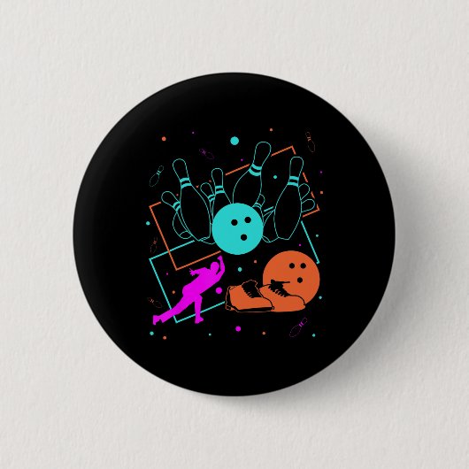 Retro Style Bowler Team 80er Jahre Bowling Button (Vorderseite)
