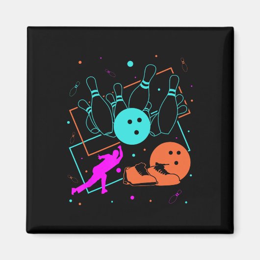 Retro Style Bowler Team 80er Jahre Bowling Magnet (Vorne)