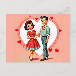 Retro Style Boy and Girl Valentine's Day Postcard Postkarte