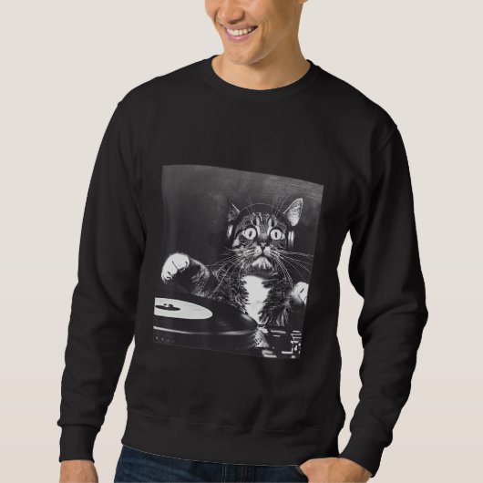 Retro Style Cat DJ with Headphones Sweatshirt (Vorderseite)
