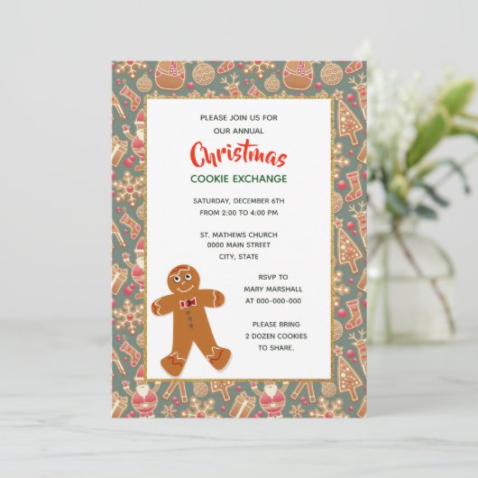 Retro Style Christmas Cookie Exchange Party Einladung (Stehend Vorderseite)
