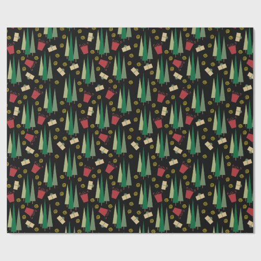 Retro Style Christmas Tree Muster Geschenkpapier (Flach)