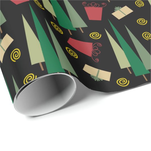 Retro Style Christmas Tree Muster Geschenkpapier (Rolleneckpunkt)