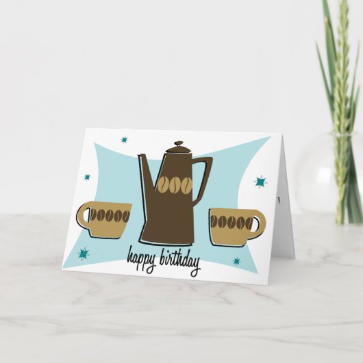 Retro Style Coffee Themed Birthday Card (aquamarin Karte (Vorderseite)
