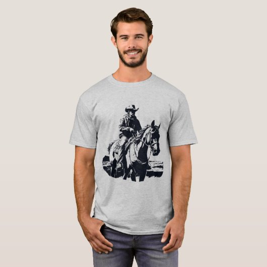 Retro Style Cowboy Man on Horseback Riding T-Shirt (Vorne ganz)