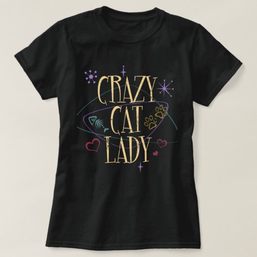 Retro Style Crazy Cat Lady Dark T - Shirt (Design vorne)