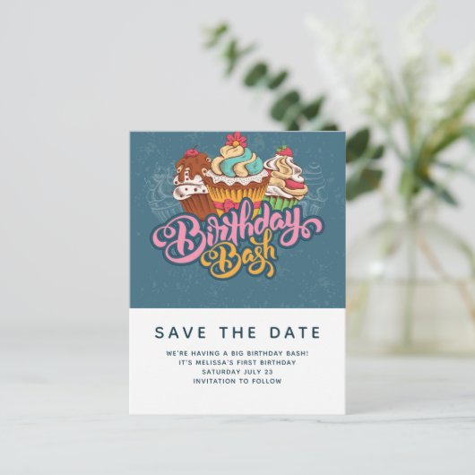 Retro Style Cupcakes Süßes Dessert Save the Date Postkarte (Stehend Vorderseite)