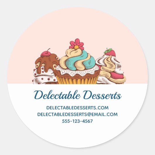 Retro Style Cupcakes Sweet Dessert Business Runder Aufkleber (Vorderseite)