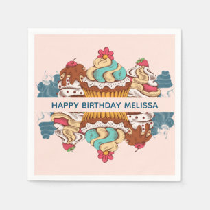 Retro Style Cupcakes Sweet Dessert Geburtstag Serviette