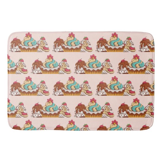Retro Style Cupcakes Sweet Dessert Muster Badematte (Vorderseite)