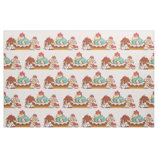 Retro Style Cupcakes Sweet Dessert Muster Stoff (Fat Quarter (45,7 x 55,9 cm))