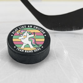 Retro Style Dabbing Unicorn Eishockey Puck