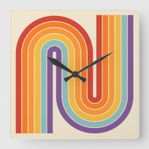 Retro-Style der 1970er Jahre mit gebogenen Streife Quadratische Wanduhr