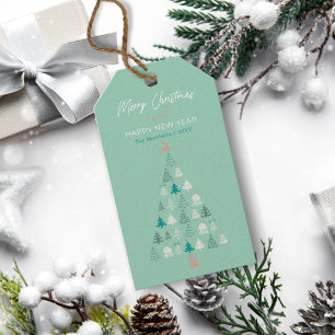 Retro Style Doodle Weihnachtsbaum, Rentier, Sterne Geschenkanhänger