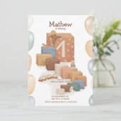 Retro Style Einladung zum ersten Geburtstag (Stehend Vorderseite)