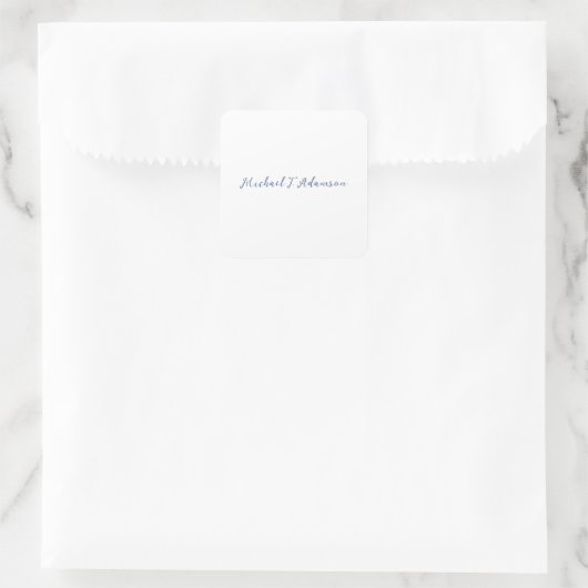 Retro Style Elegant Plain White Calligraphy Name Quadratischer Aufkleber (Tasche)