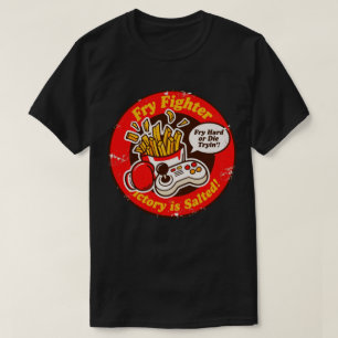 Retro Style Fighting Game & French Fries Design T-Shirt