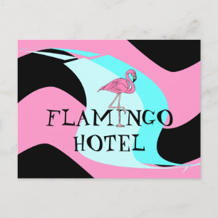 Retro Style Flamingo Hotel Postcard aquas pink Postkarte