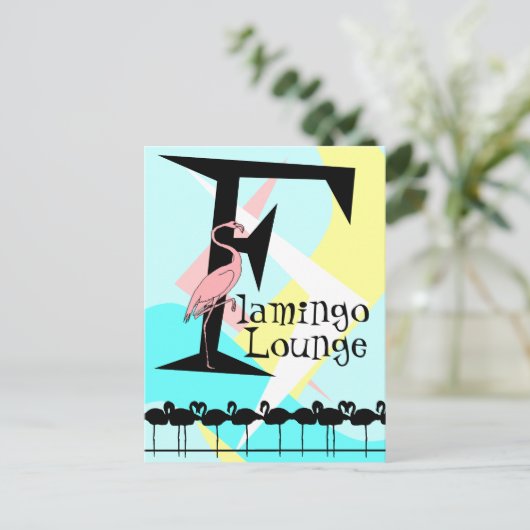 Retro Style Flamingo Lounge Postcard aquas pink Postkarte (Stehend Vorderseite)