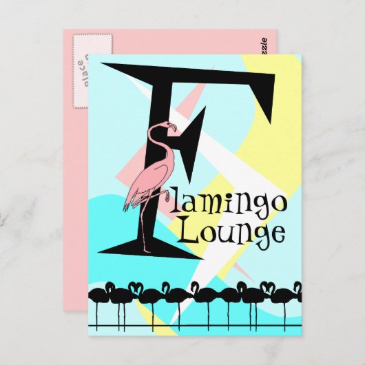 Retro Style Flamingo Lounge Postcard aquas pink Postkarte (Vorne/Hinten)