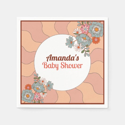 Retro Style Flover Baby Dusche Party Napkins Serviette (Vorderseite)