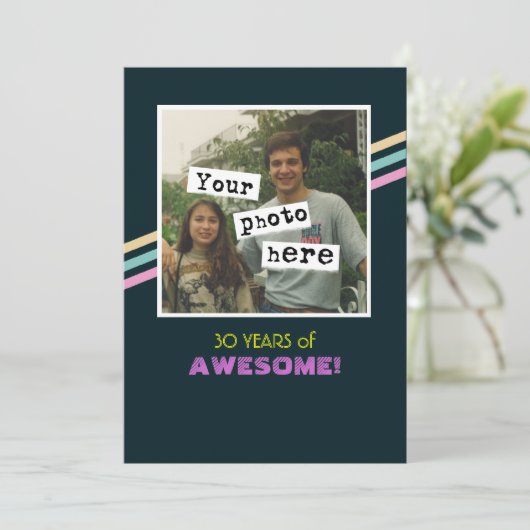 Retro Style Foto Template Party Einladung der 80er (Stehend Vorderseite)