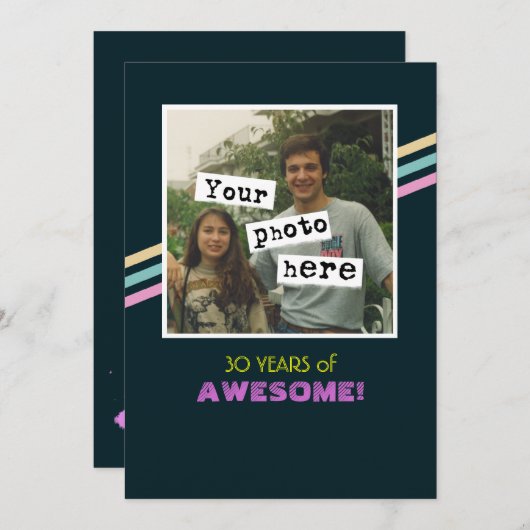 Retro Style Foto Template Party Einladung der 80er (Vorne/Hinten)