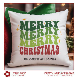 Retro Style Frohe Weihnachtsfamilie Name Kissen