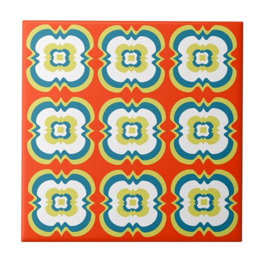 Retro Style Funky Bright Orange Green Pattern Fliese (Vorderseite)