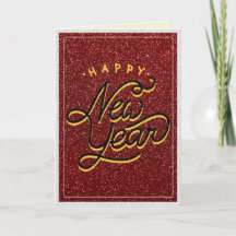 Retro Style Glitzer New Year Card