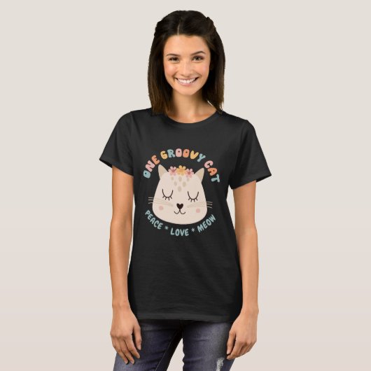 Retro Style Groovy Cat Personalisiert T-Shirt (Vorne ganz)