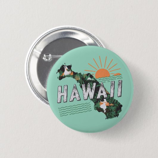 Retro Style Hawaii Island Silhouette Button (Vorne & Hinten)