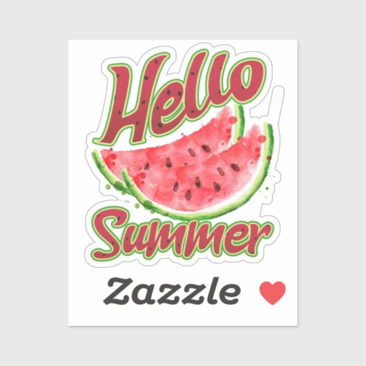 Retro-Style Hello Summer Watercolor Wassermelon Aufkleber (Blatt)