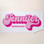 Retro Style Hot Pink Bridge Individuelle Name Strandtuch (Vorderseite)